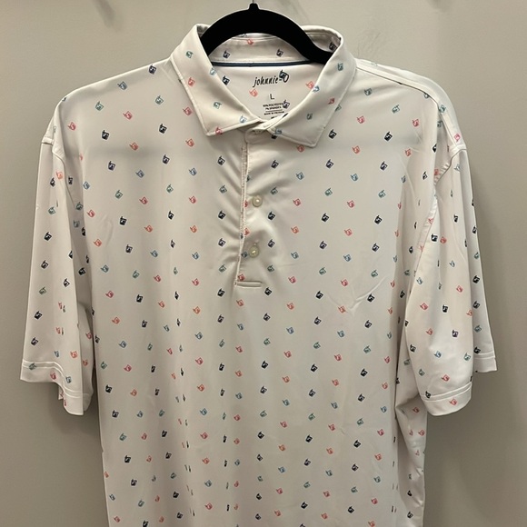 Johnnie-O Polo Golf Shirt Mens “Finito” White with Cocktails SPF 50 Size Large - Picture 3 of 10